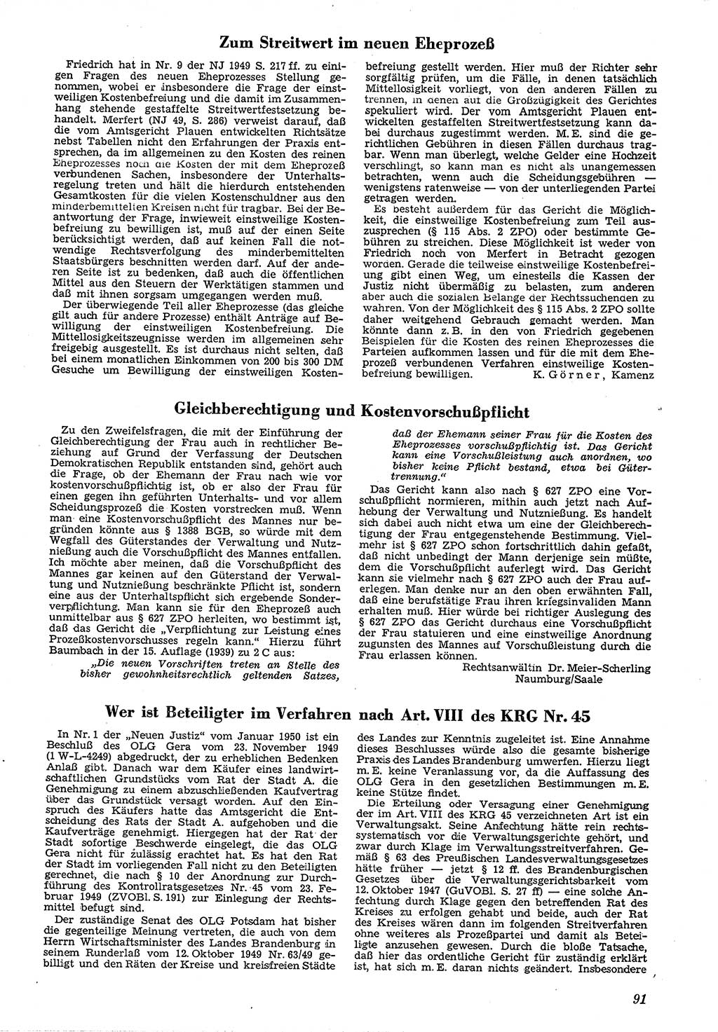 Neue Justiz (NJ), Zeitschrift für Recht und Rechtswissenschaft [Deutsche Demokratische Republik (DDR)], 4. Jahrgang 1950, Seite 91 (NJ DDR 1950, S. 91)