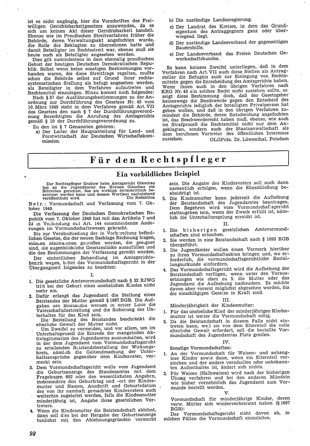 Neue Justiz (NJ), Zeitschrift für Recht und Rechtswissenschaft [Deutsche Demokratische Republik (DDR)], 4. Jahrgang 1950, Seite 92 (NJ DDR 1950, S. 92)