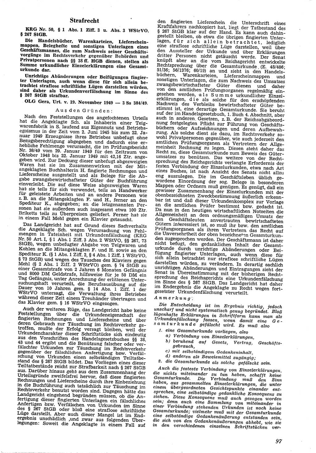 Neue Justiz (NJ), Zeitschrift für Recht und Rechtswissenschaft [Deutsche Demokratische Republik (DDR)], 4. Jahrgang 1950, Seite 97 (NJ DDR 1950, S. 97)