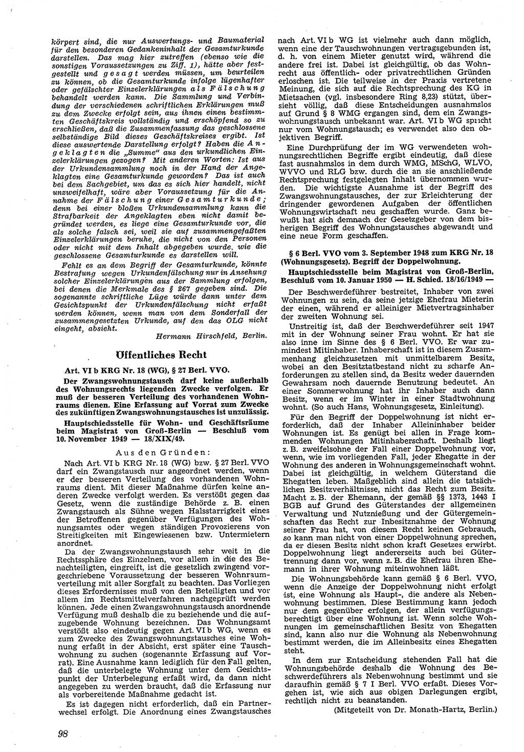 Neue Justiz (NJ), Zeitschrift für Recht und Rechtswissenschaft [Deutsche Demokratische Republik (DDR)], 4. Jahrgang 1950, Seite 98 (NJ DDR 1950, S. 98)