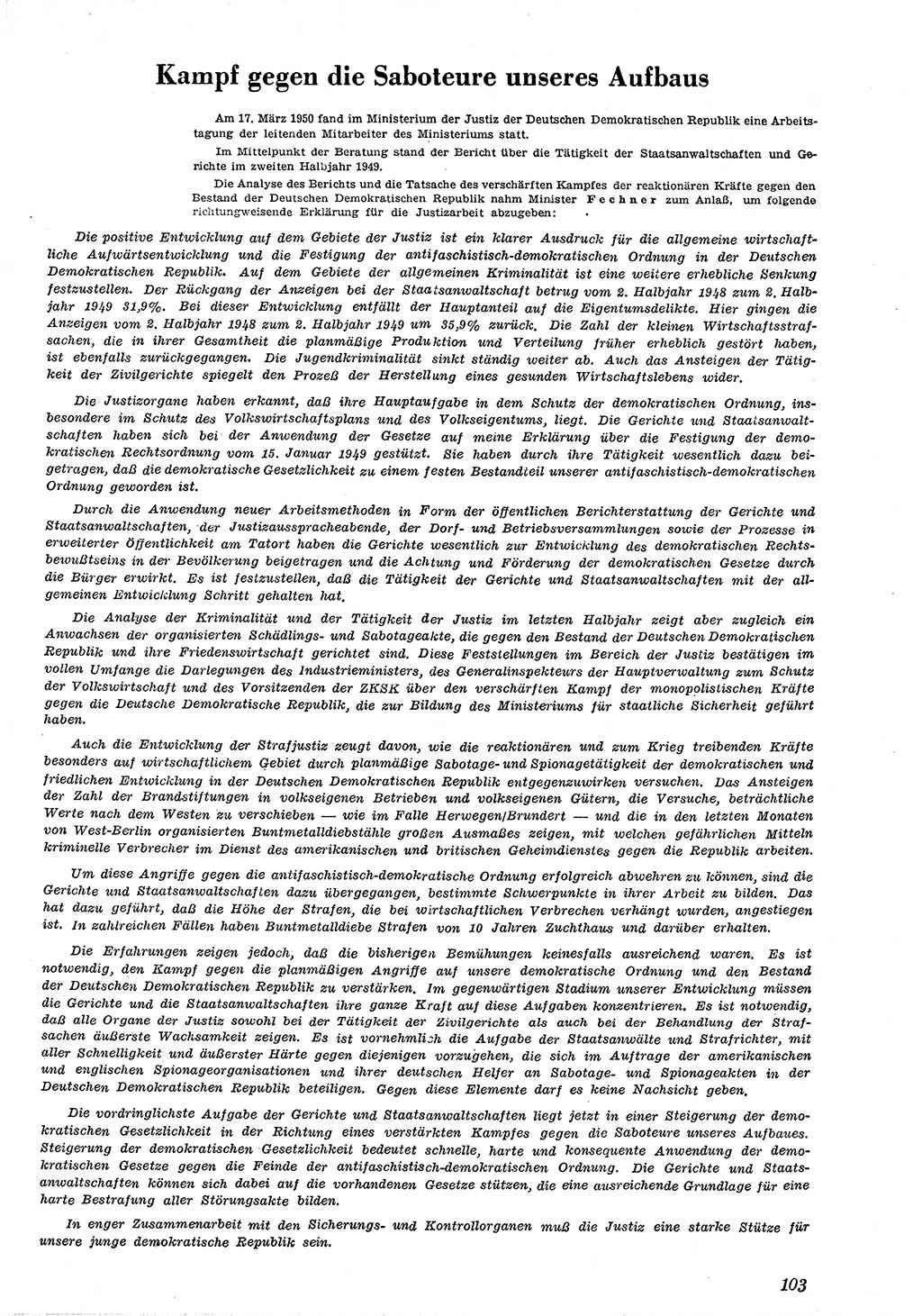 Neue Justiz (NJ), Zeitschrift für Recht und Rechtswissenschaft [Deutsche Demokratische Republik (DDR)], 4. Jahrgang 1950, Seite 103 (NJ DDR 1950, S. 103)