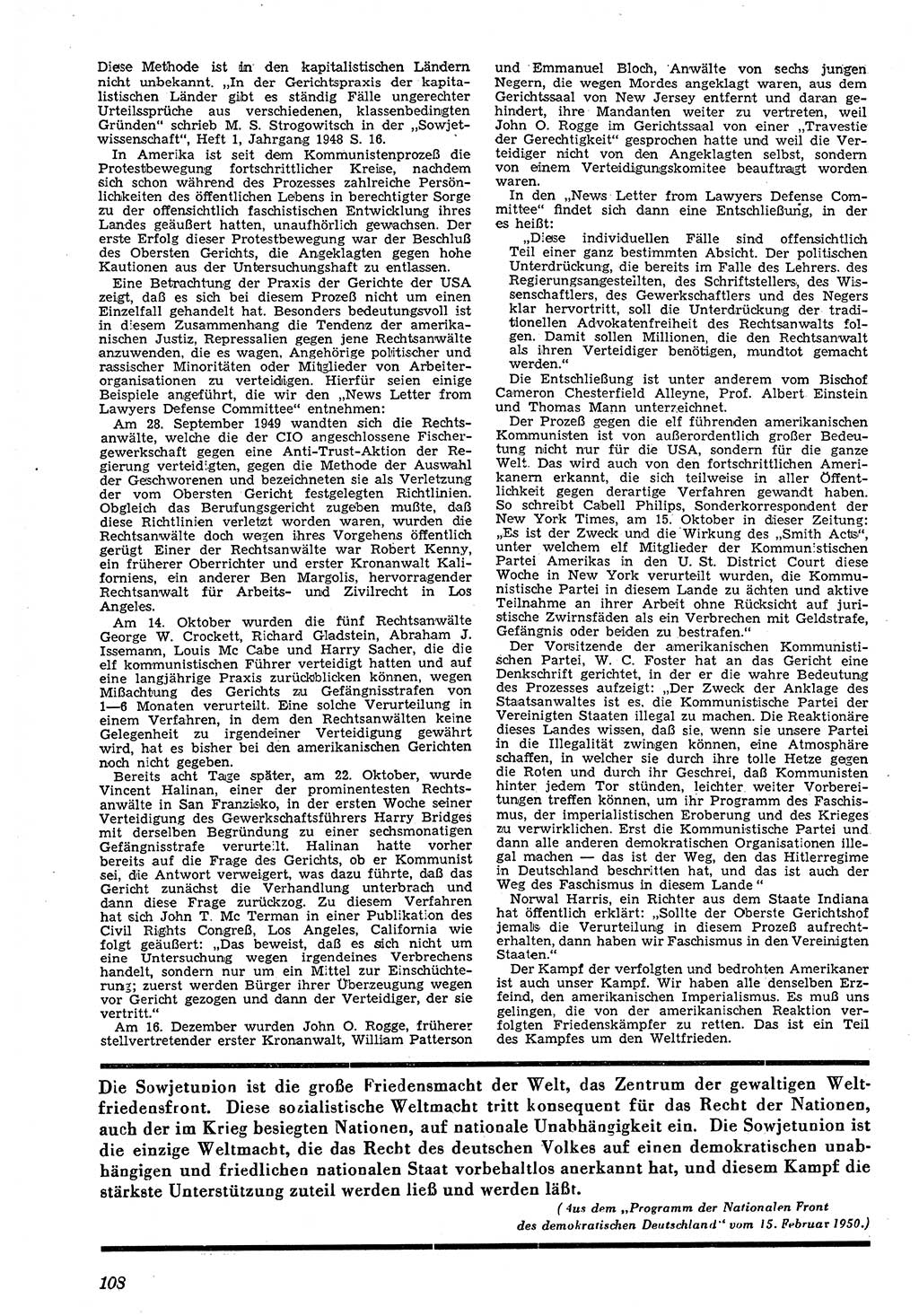 Neue Justiz (NJ), Zeitschrift für Recht und Rechtswissenschaft [Deutsche Demokratische Republik (DDR)], 4. Jahrgang 1950, Seite 108 (NJ DDR 1950, S. 108)