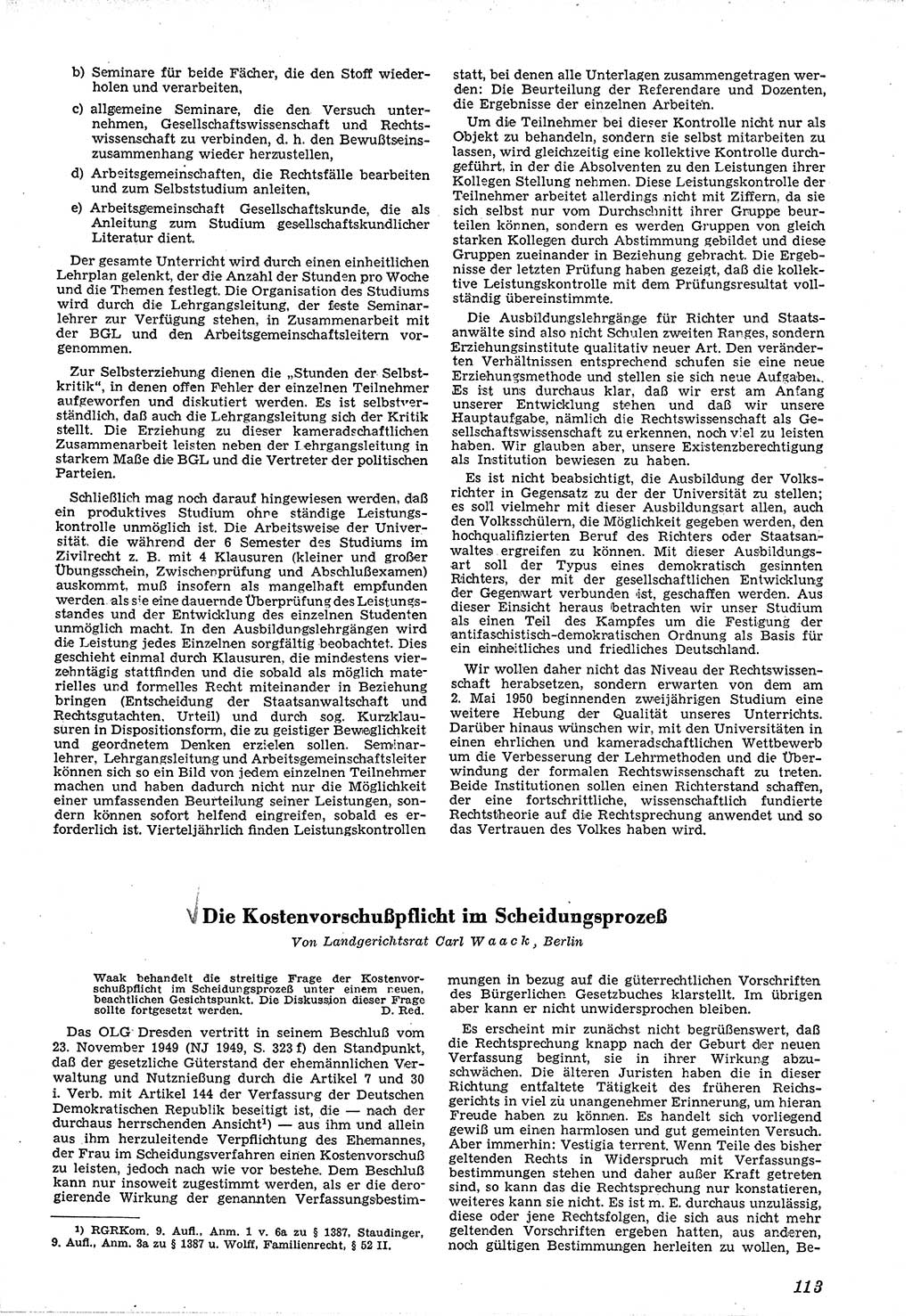 Neue Justiz (NJ), Zeitschrift für Recht und Rechtswissenschaft [Deutsche Demokratische Republik (DDR)], 4. Jahrgang 1950, Seite 113 (NJ DDR 1950, S. 113)