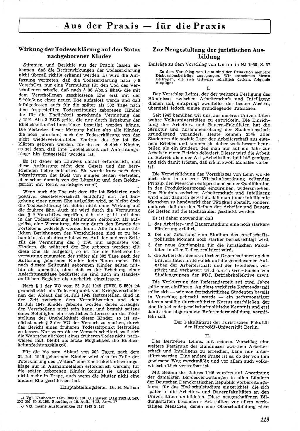 Neue Justiz (NJ), Zeitschrift für Recht und Rechtswissenschaft [Deutsche Demokratische Republik (DDR)], 4. Jahrgang 1950, Seite 119 (NJ DDR 1950, S. 119)