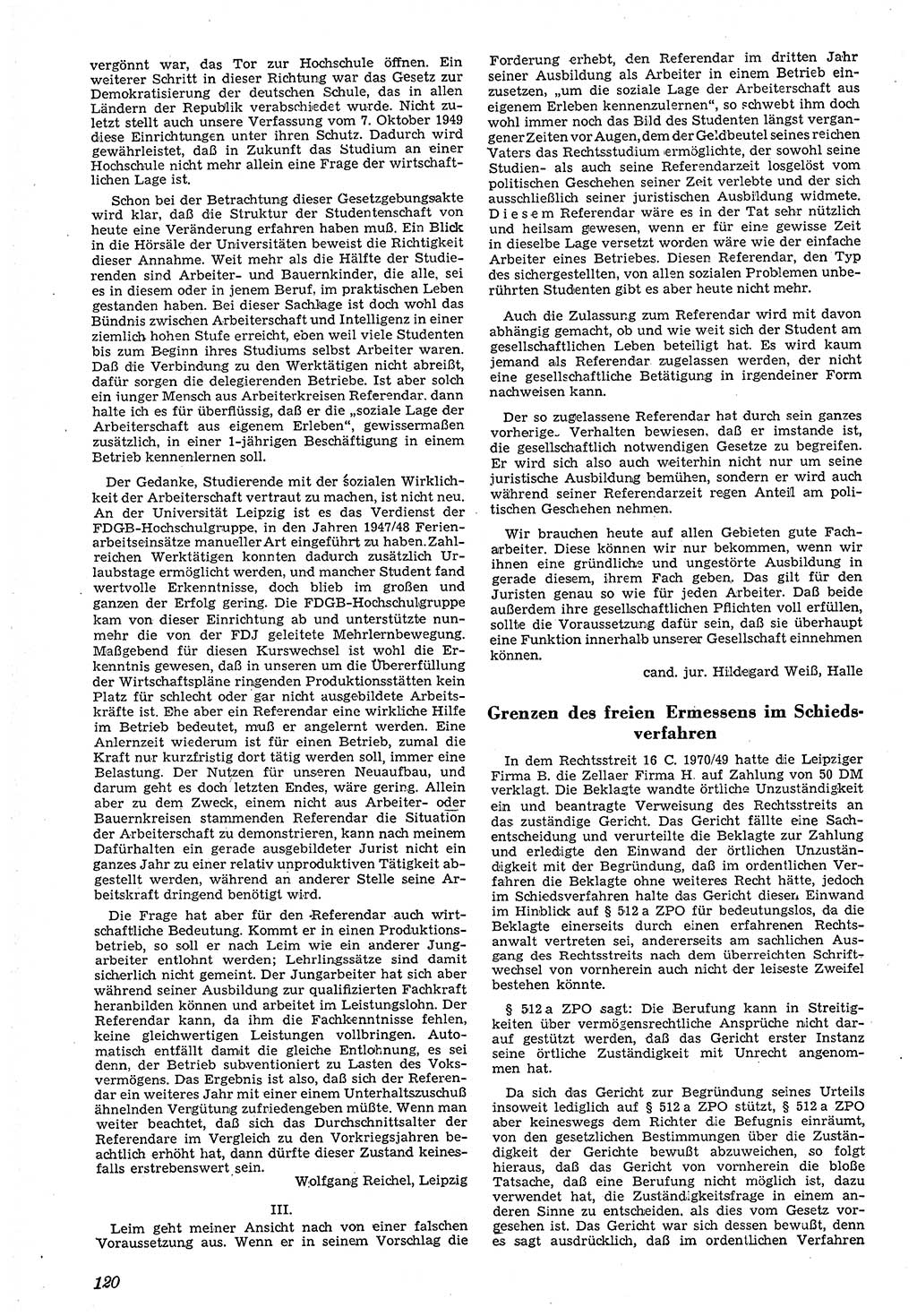 Neue Justiz (NJ), Zeitschrift für Recht und Rechtswissenschaft [Deutsche Demokratische Republik (DDR)], 4. Jahrgang 1950, Seite 120 (NJ DDR 1950, S. 120)