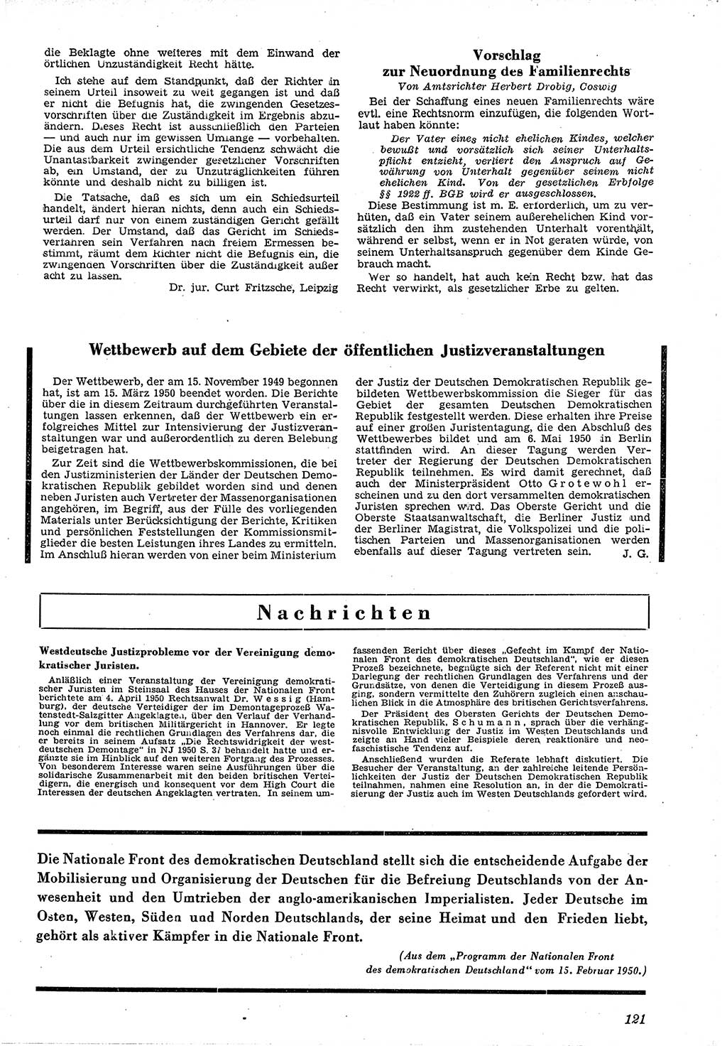 Neue Justiz (NJ), Zeitschrift für Recht und Rechtswissenschaft [Deutsche Demokratische Republik (DDR)], 4. Jahrgang 1950, Seite 121 (NJ DDR 1950, S. 121)