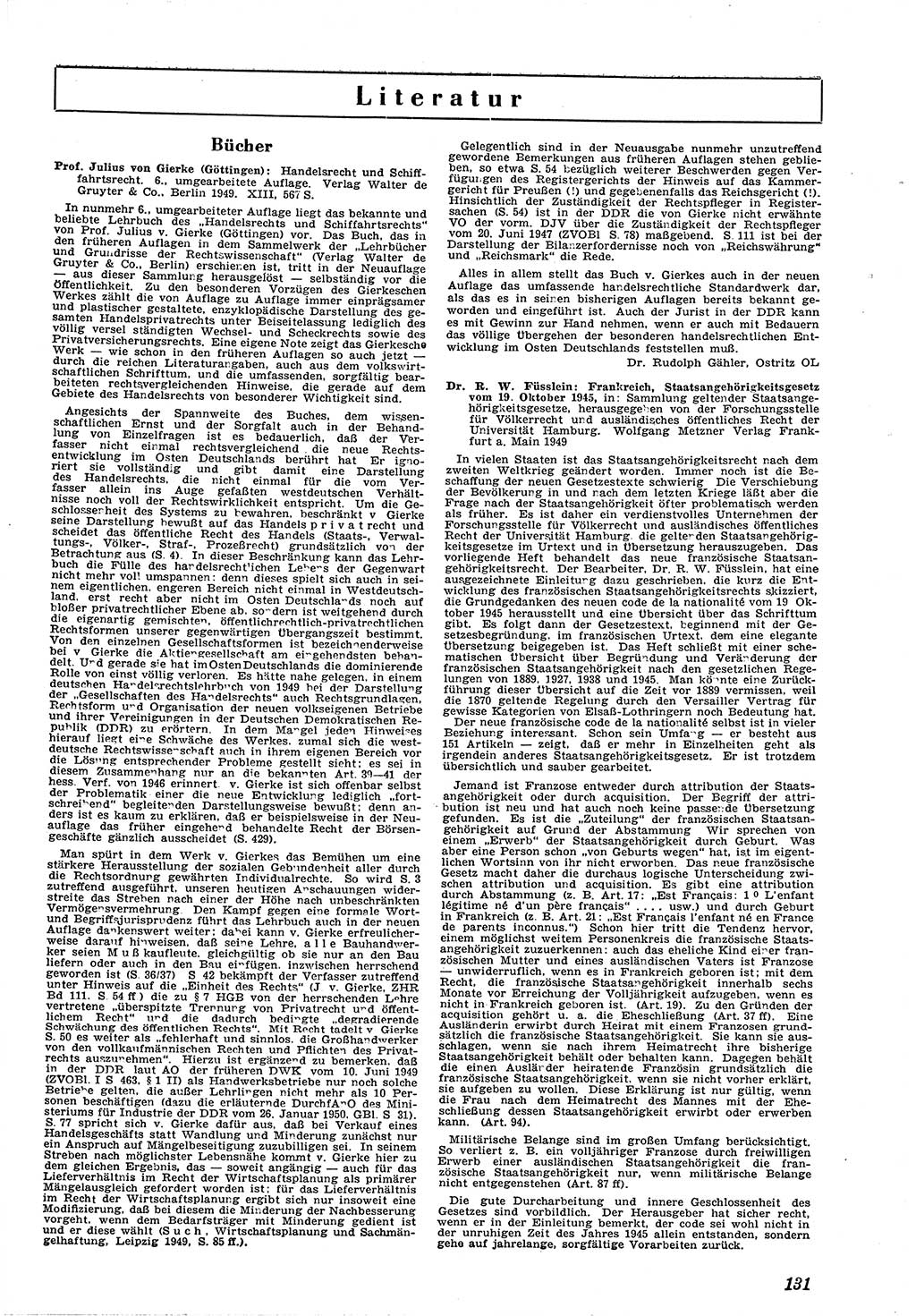Neue Justiz (NJ), Zeitschrift für Recht und Rechtswissenschaft [Deutsche Demokratische Republik (DDR)], 4. Jahrgang 1950, Seite 131 (NJ DDR 1950, S. 131)