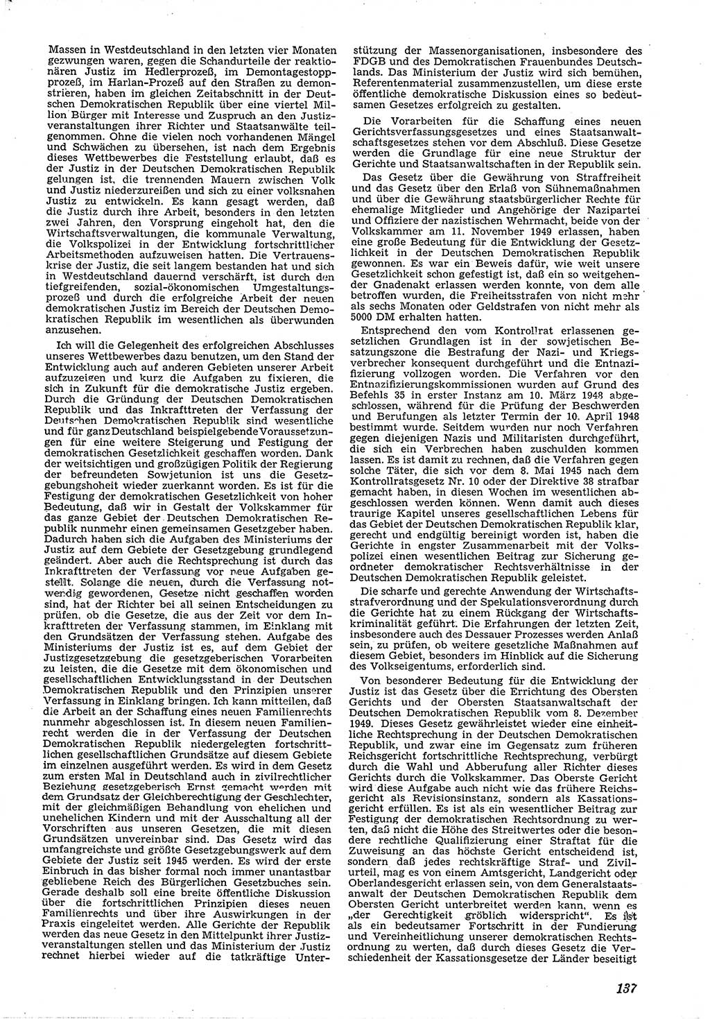 Neue Justiz (NJ), Zeitschrift für Recht und Rechtswissenschaft [Deutsche Demokratische Republik (DDR)], 4. Jahrgang 1950, Seite 137 (NJ DDR 1950, S. 137)