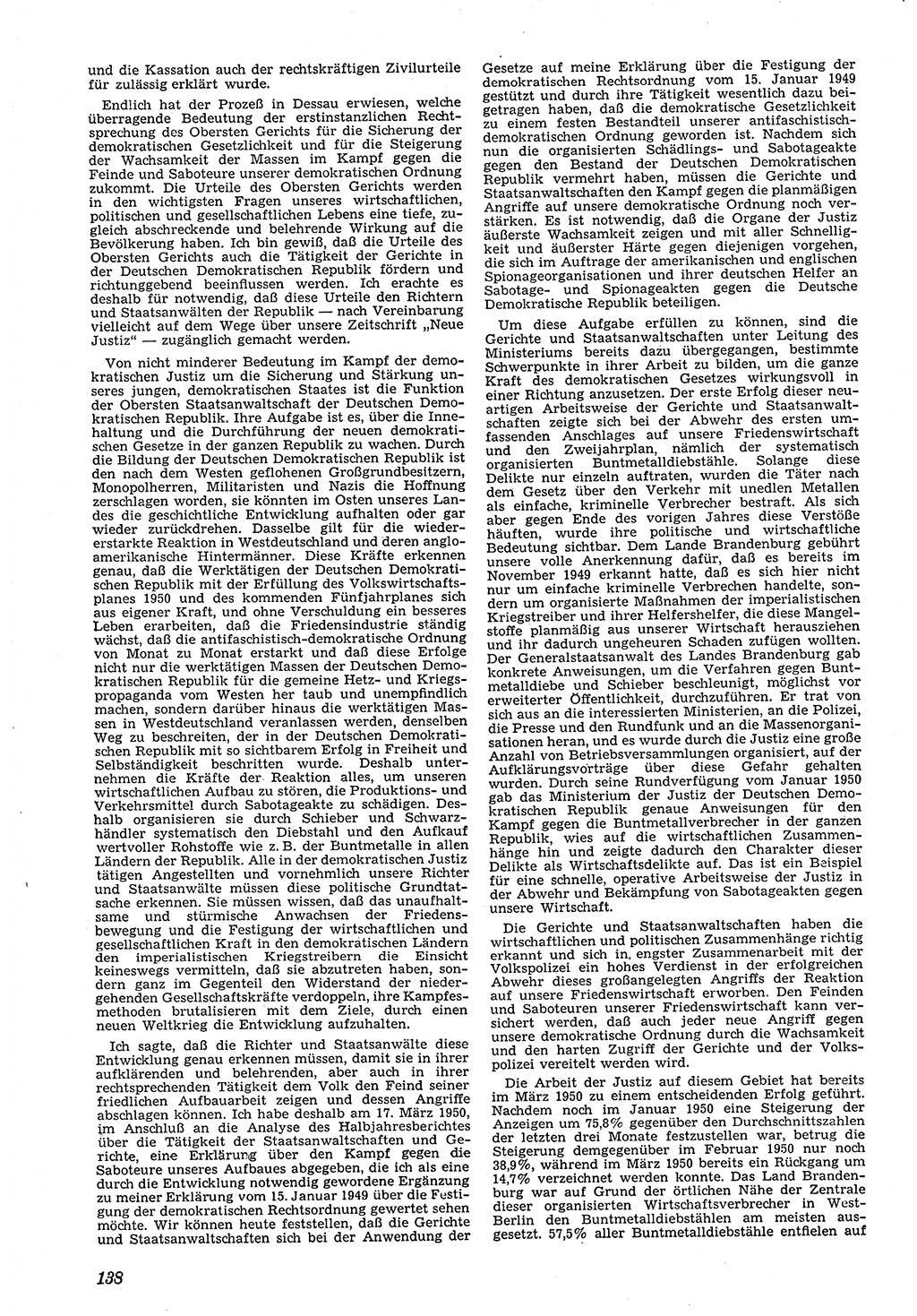 Neue Justiz (NJ), Zeitschrift für Recht und Rechtswissenschaft [Deutsche Demokratische Republik (DDR)], 4. Jahrgang 1950, Seite 138 (NJ DDR 1950, S. 138)