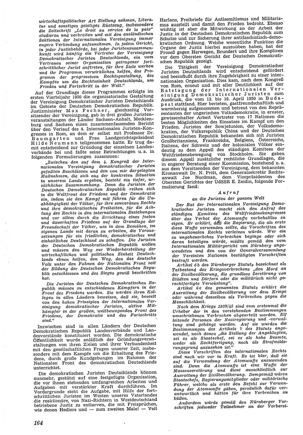 Neue Justiz (NJ), Zeitschrift für Recht und Rechtswissenschaft [Deutsche Demokratische Republik (DDR)], 4. Jahrgang 1950, Seite 164 (NJ DDR 1950, S. 164)