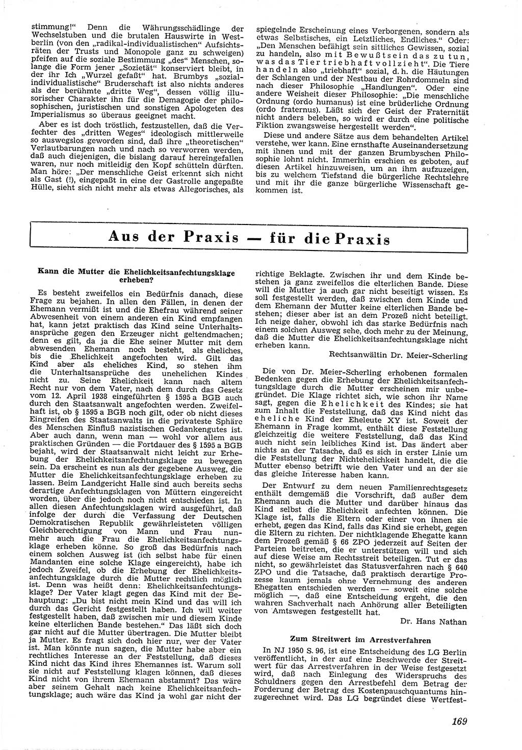 Neue Justiz (NJ), Zeitschrift für Recht und Rechtswissenschaft [Deutsche Demokratische Republik (DDR)], 4. Jahrgang 1950, Seite 169 (NJ DDR 1950, S. 169)