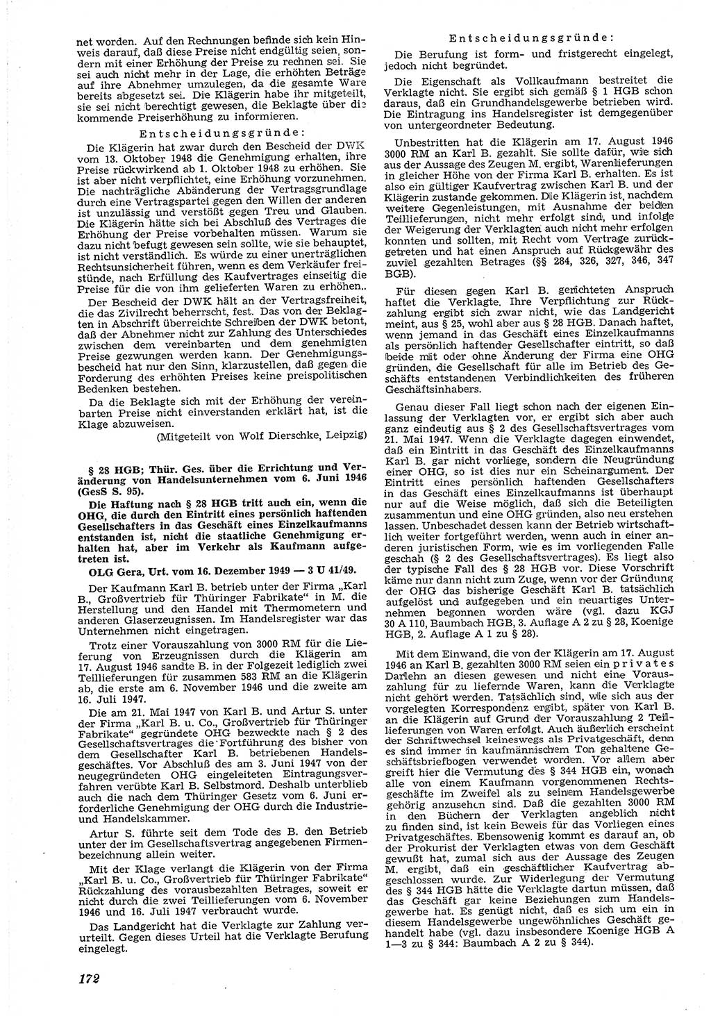 Neue Justiz (NJ), Zeitschrift für Recht und Rechtswissenschaft [Deutsche Demokratische Republik (DDR)], 4. Jahrgang 1950, Seite 172 (NJ DDR 1950, S. 172)