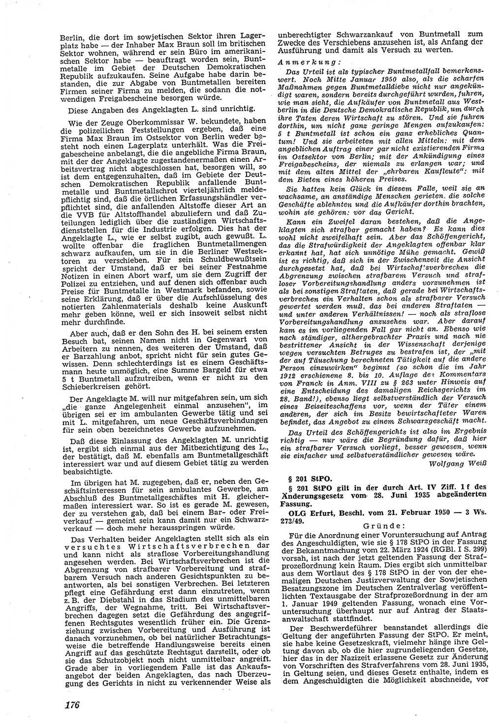 Neue Justiz (NJ), Zeitschrift für Recht und Rechtswissenschaft [Deutsche Demokratische Republik (DDR)], 4. Jahrgang 1950, Seite 176 (NJ DDR 1950, S. 176)