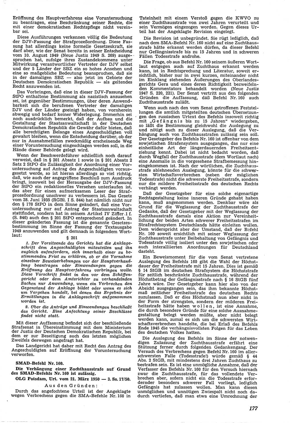 Neue Justiz (NJ), Zeitschrift für Recht und Rechtswissenschaft [Deutsche Demokratische Republik (DDR)], 4. Jahrgang 1950, Seite 177 (NJ DDR 1950, S. 177)