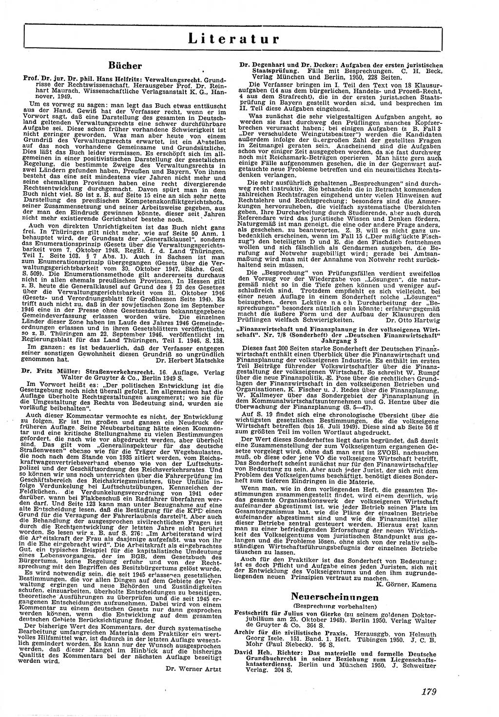 Neue Justiz (NJ), Zeitschrift für Recht und Rechtswissenschaft [Deutsche Demokratische Republik (DDR)], 4. Jahrgang 1950, Seite 179 (NJ DDR 1950, S. 179)