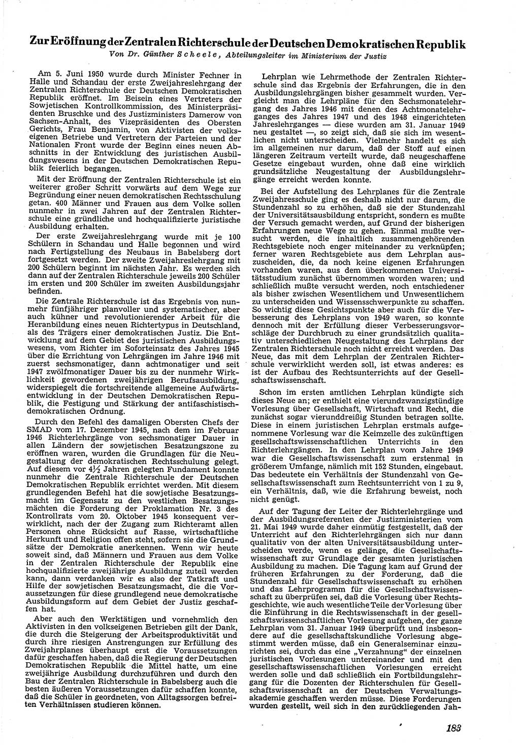 Neue Justiz (NJ), Zeitschrift für Recht und Rechtswissenschaft [Deutsche Demokratische Republik (DDR)], 4. Jahrgang 1950, Seite 183 (NJ DDR 1950, S. 183)