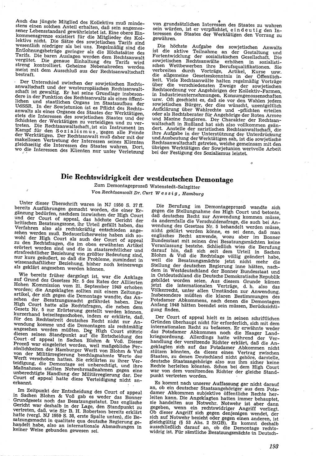 Neue Justiz (NJ), Zeitschrift für Recht und Rechtswissenschaft [Deutsche Demokratische Republik (DDR)], 4. Jahrgang 1950, Seite 193 (NJ DDR 1950, S. 193)