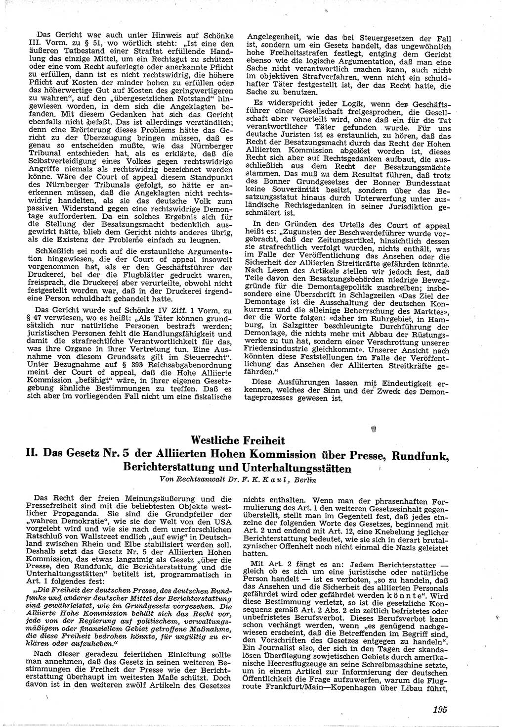 Neue Justiz (NJ), Zeitschrift für Recht und Rechtswissenschaft [Deutsche Demokratische Republik (DDR)], 4. Jahrgang 1950, Seite 195 (NJ DDR 1950, S. 195)