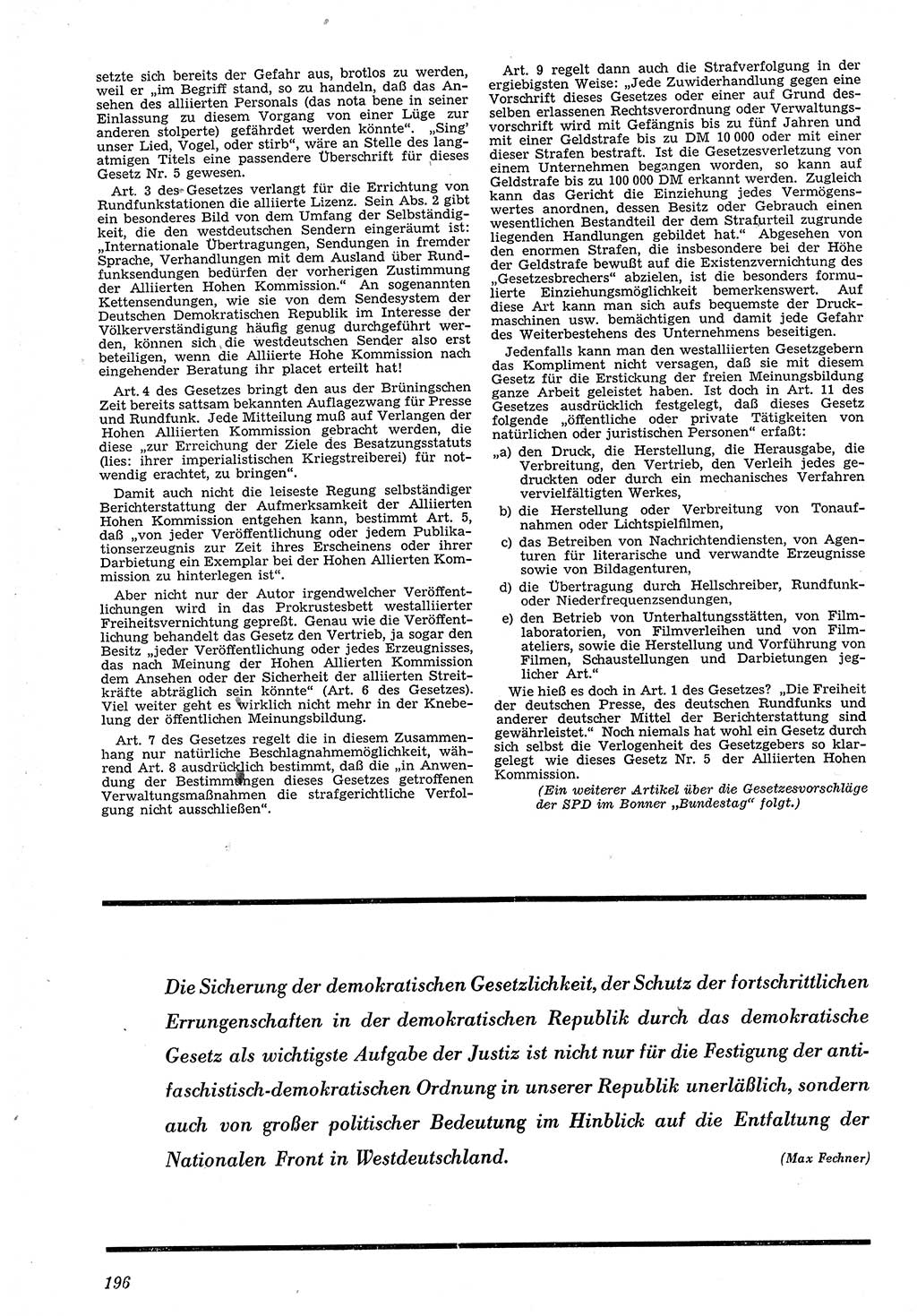 Neue Justiz (NJ), Zeitschrift für Recht und Rechtswissenschaft [Deutsche Demokratische Republik (DDR)], 4. Jahrgang 1950, Seite 196 (NJ DDR 1950, S. 196)