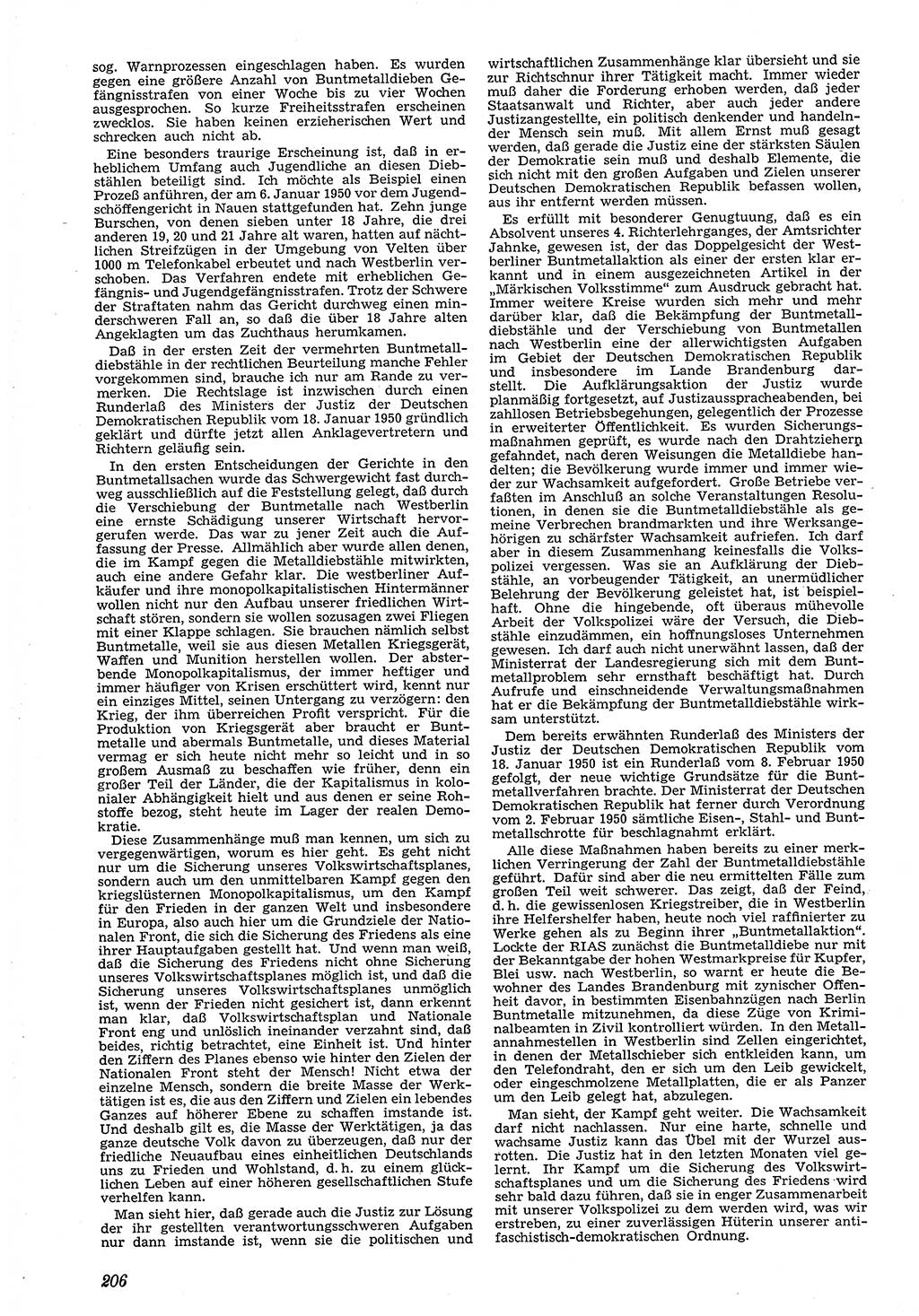 Neue Justiz (NJ), Zeitschrift für Recht und Rechtswissenschaft [Deutsche Demokratische Republik (DDR)], 4. Jahrgang 1950, Seite 206 (NJ DDR 1950, S. 206)