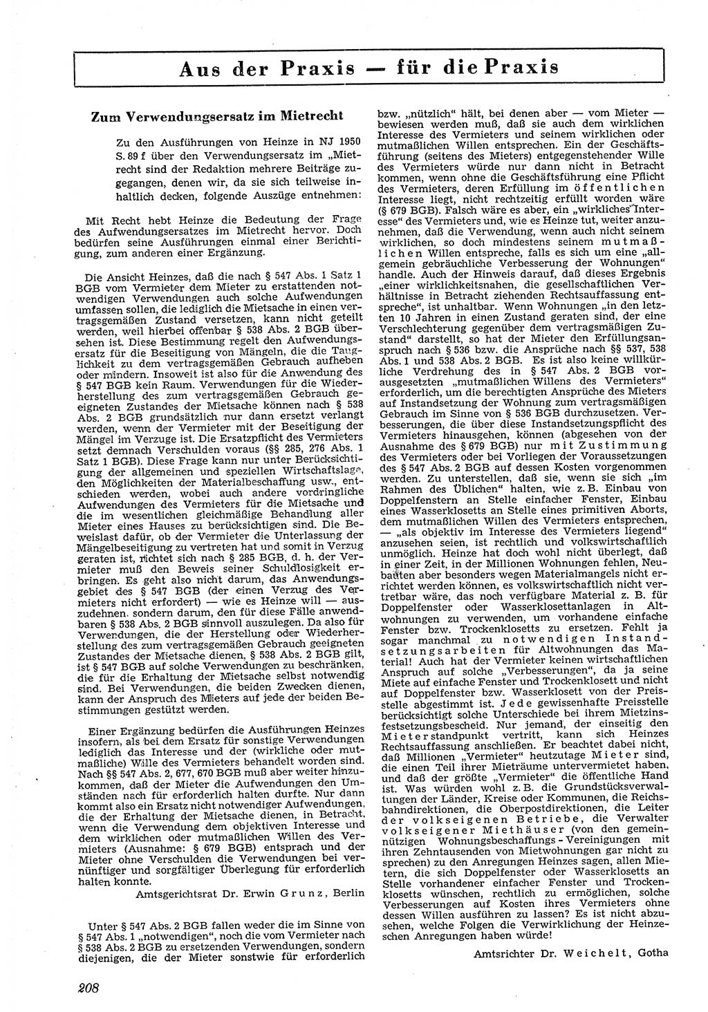 Neue Justiz (NJ), Zeitschrift für Recht und Rechtswissenschaft [Deutsche Demokratische Republik (DDR)], 4. Jahrgang 1950, Seite 208 (NJ DDR 1950, S. 208)