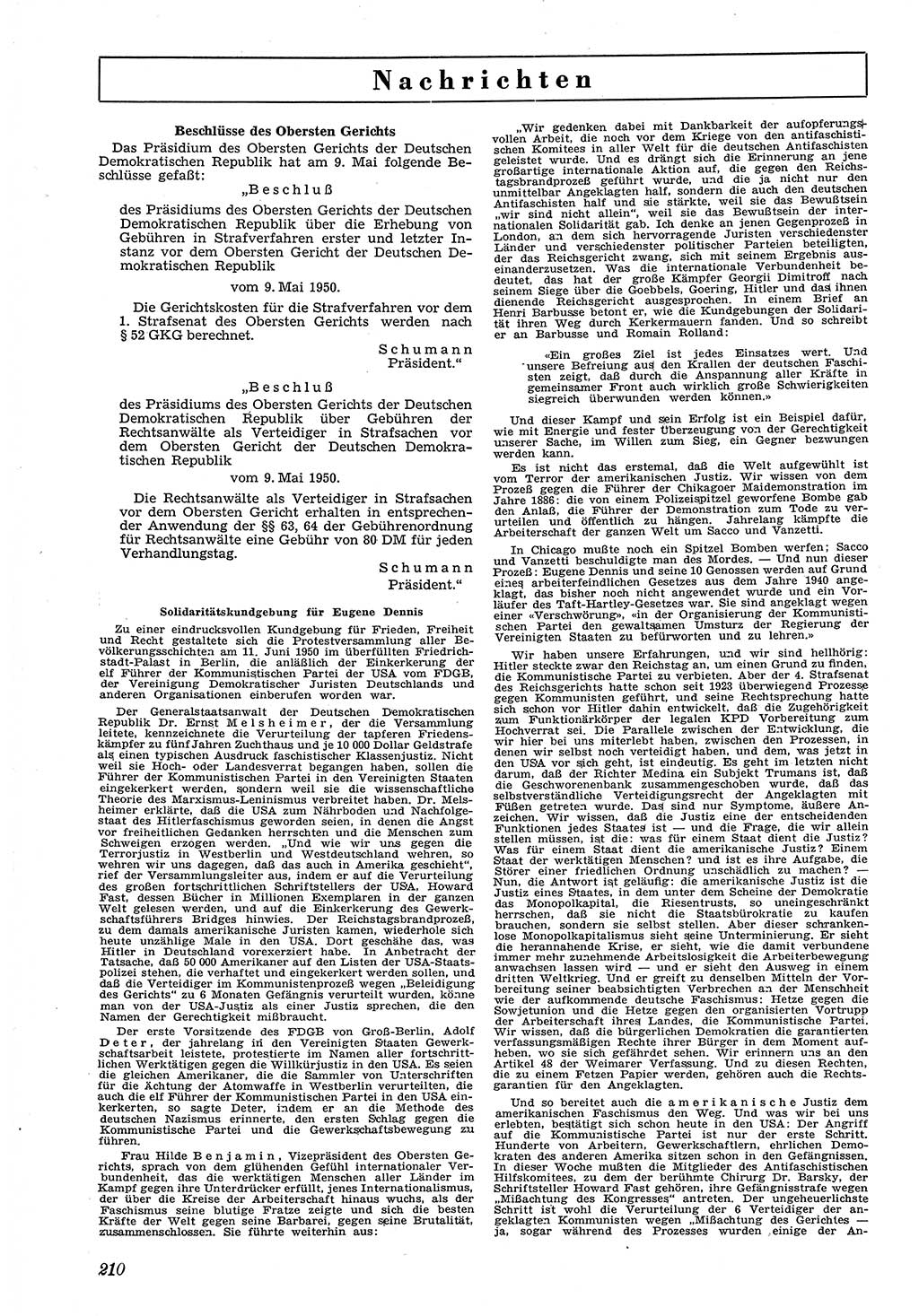 Neue Justiz (NJ), Zeitschrift für Recht und Rechtswissenschaft [Deutsche Demokratische Republik (DDR)], 4. Jahrgang 1950, Seite 210 (NJ DDR 1950, S. 210)