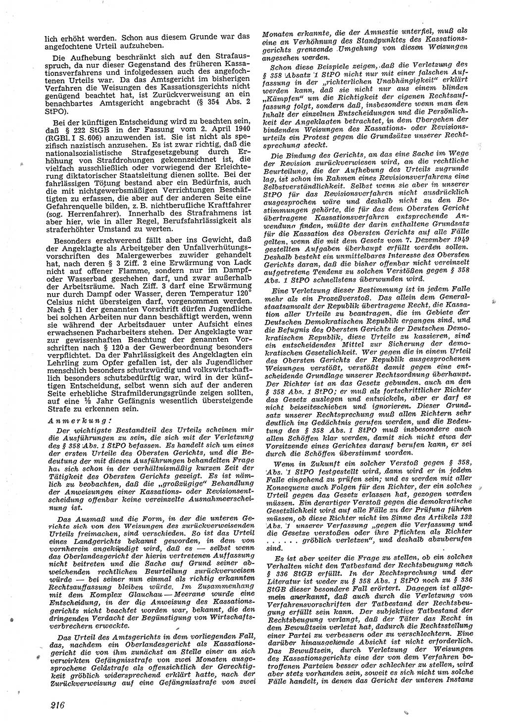 Neue Justiz (NJ), Zeitschrift für Recht und Rechtswissenschaft [Deutsche Demokratische Republik (DDR)], 4. Jahrgang 1950, Seite 216 (NJ DDR 1950, S. 216)