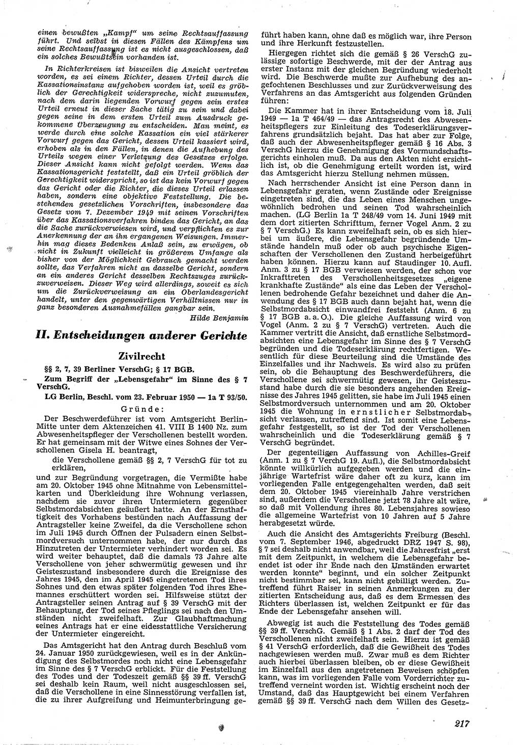 Neue Justiz (NJ), Zeitschrift für Recht und Rechtswissenschaft [Deutsche Demokratische Republik (DDR)], 4. Jahrgang 1950, Seite 217 (NJ DDR 1950, S. 217)