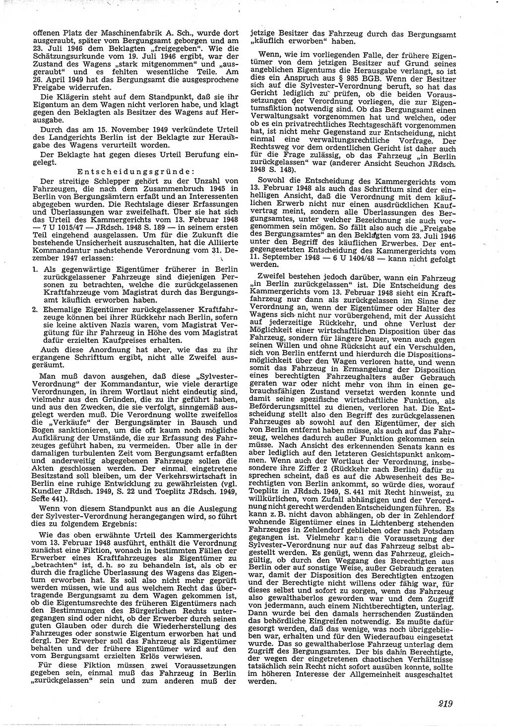 Neue Justiz (NJ), Zeitschrift für Recht und Rechtswissenschaft [Deutsche Demokratische Republik (DDR)], 4. Jahrgang 1950, Seite 219 (NJ DDR 1950, S. 219)