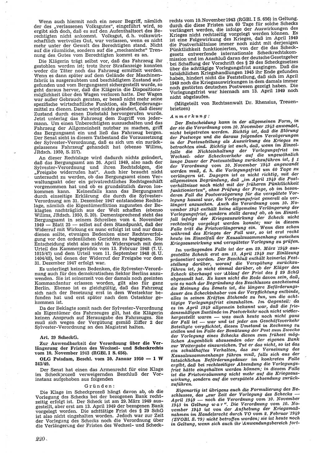 Neue Justiz (NJ), Zeitschrift für Recht und Rechtswissenschaft [Deutsche Demokratische Republik (DDR)], 4. Jahrgang 1950, Seite 220 (NJ DDR 1950, S. 220)