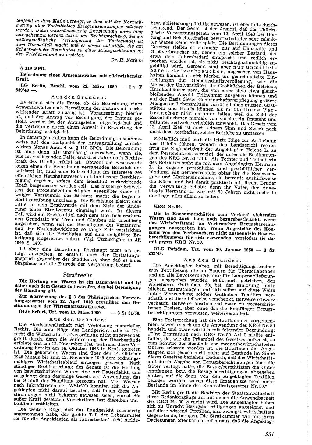 Neue Justiz (NJ), Zeitschrift für Recht und Rechtswissenschaft [Deutsche Demokratische Republik (DDR)], 4. Jahrgang 1950, Seite 221 (NJ DDR 1950, S. 221)