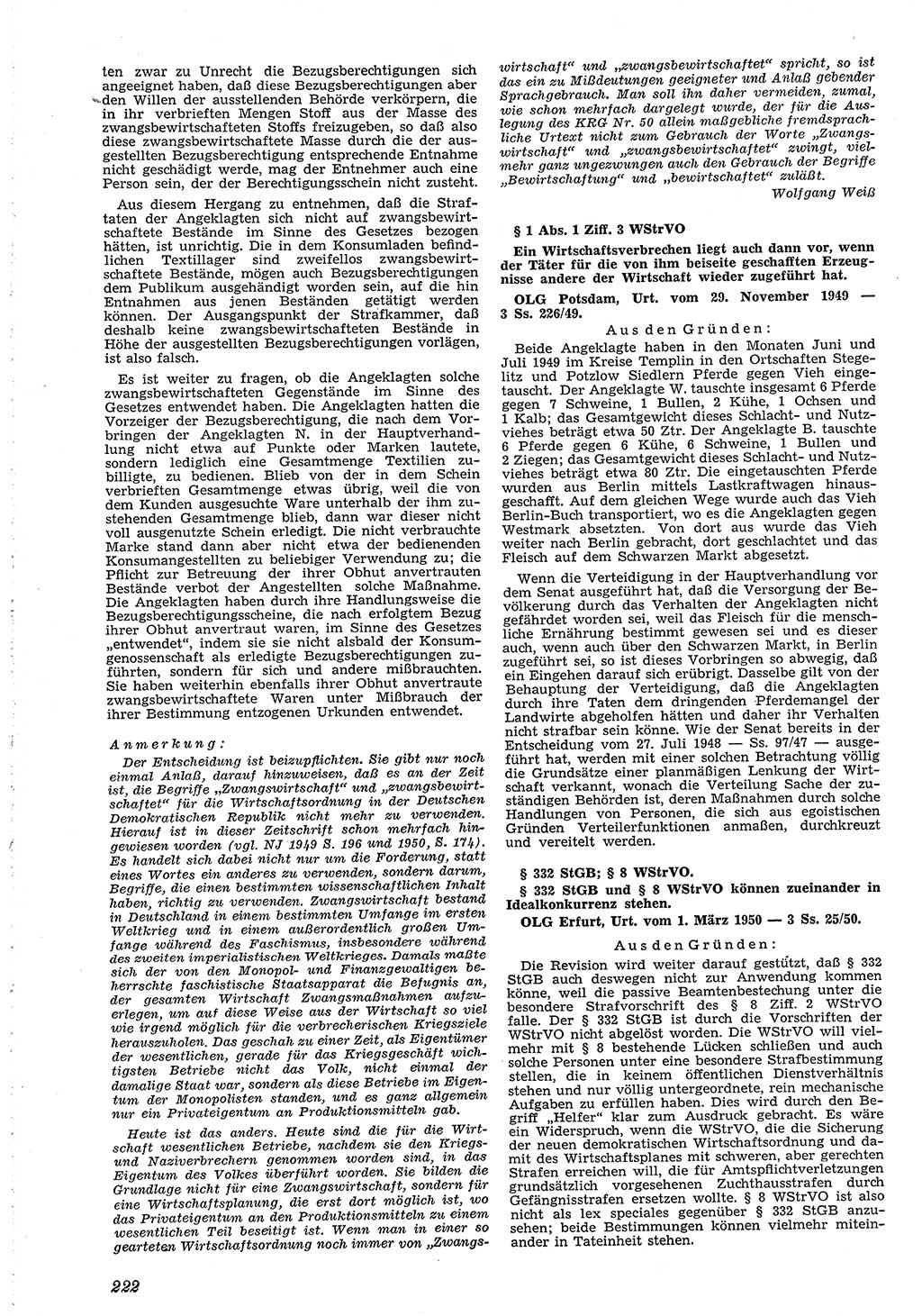 Neue Justiz (NJ), Zeitschrift für Recht und Rechtswissenschaft [Deutsche Demokratische Republik (DDR)], 4. Jahrgang 1950, Seite 222 (NJ DDR 1950, S. 222)