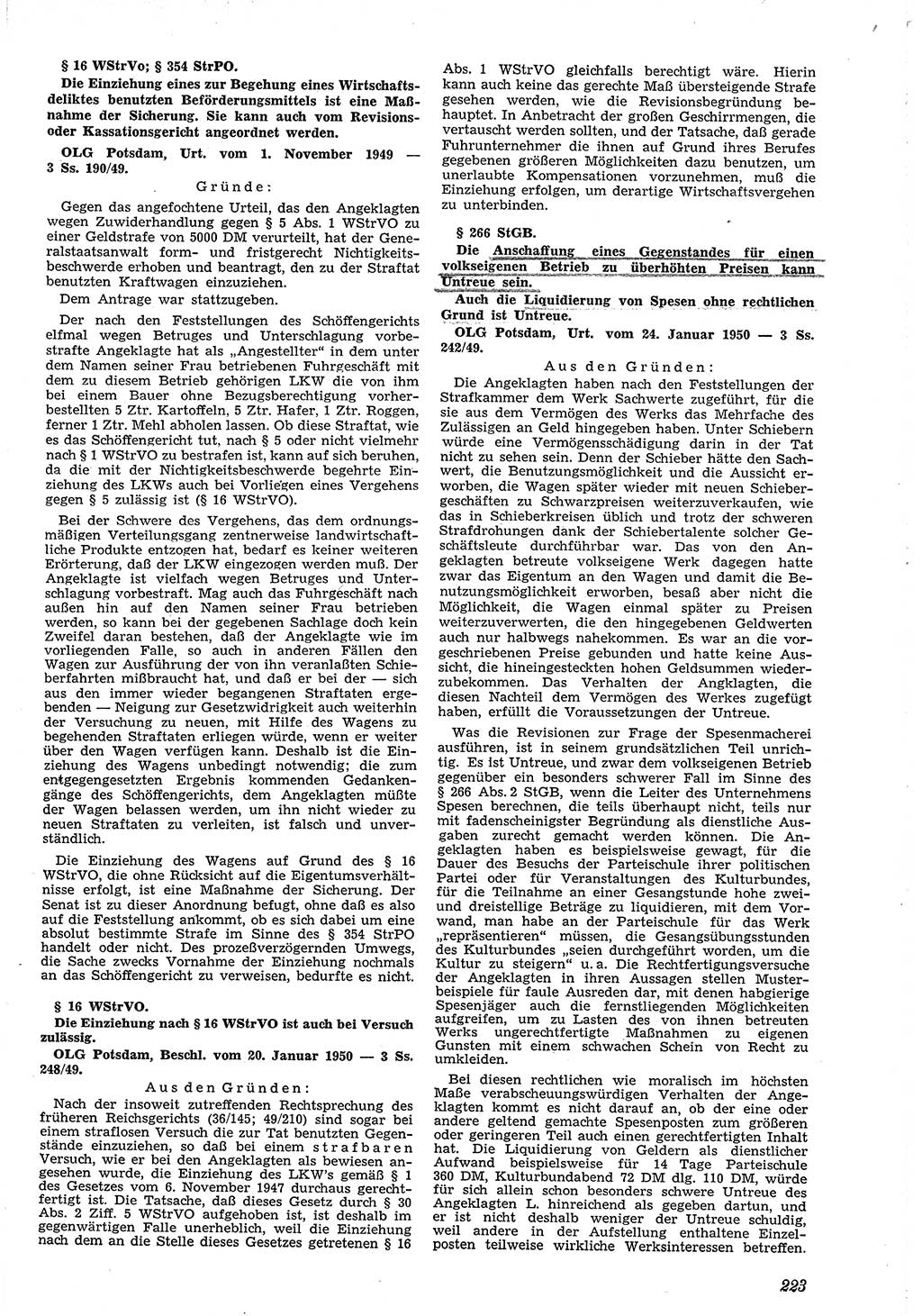 Neue Justiz (NJ), Zeitschrift für Recht und Rechtswissenschaft [Deutsche Demokratische Republik (DDR)], 4. Jahrgang 1950, Seite 223 (NJ DDR 1950, S. 223)