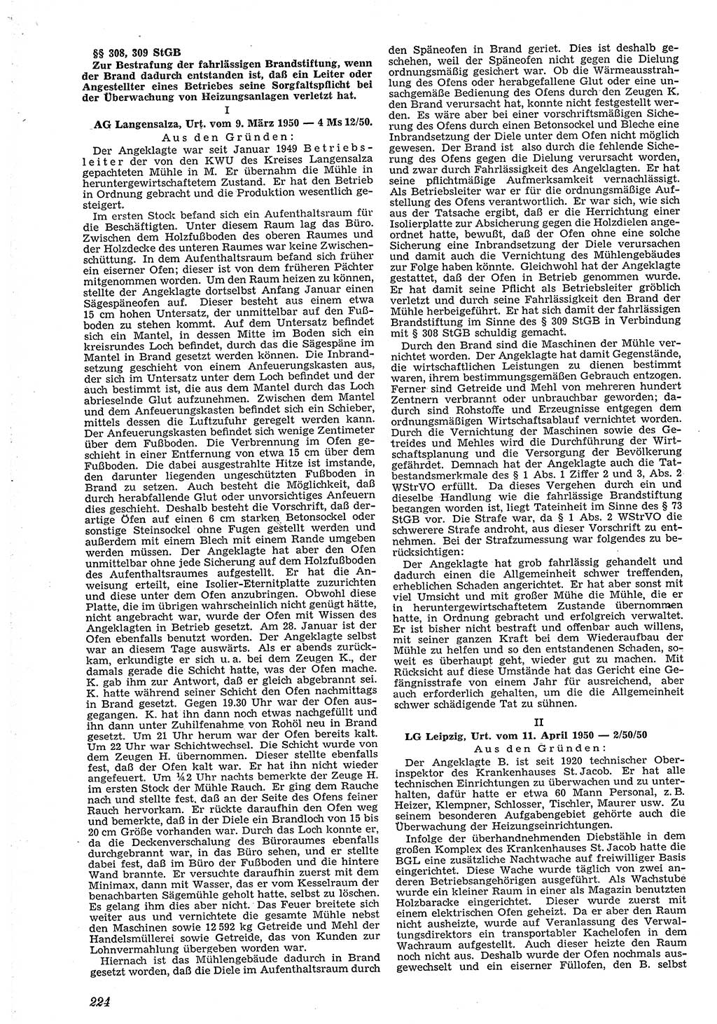 Neue Justiz (NJ), Zeitschrift für Recht und Rechtswissenschaft [Deutsche Demokratische Republik (DDR)], 4. Jahrgang 1950, Seite 224 (NJ DDR 1950, S. 224)