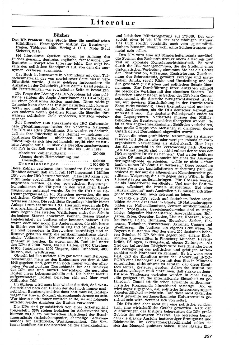 Neue Justiz (NJ), Zeitschrift für Recht und Rechtswissenschaft [Deutsche Demokratische Republik (DDR)], 4. Jahrgang 1950, Seite 227 (NJ DDR 1950, S. 227)