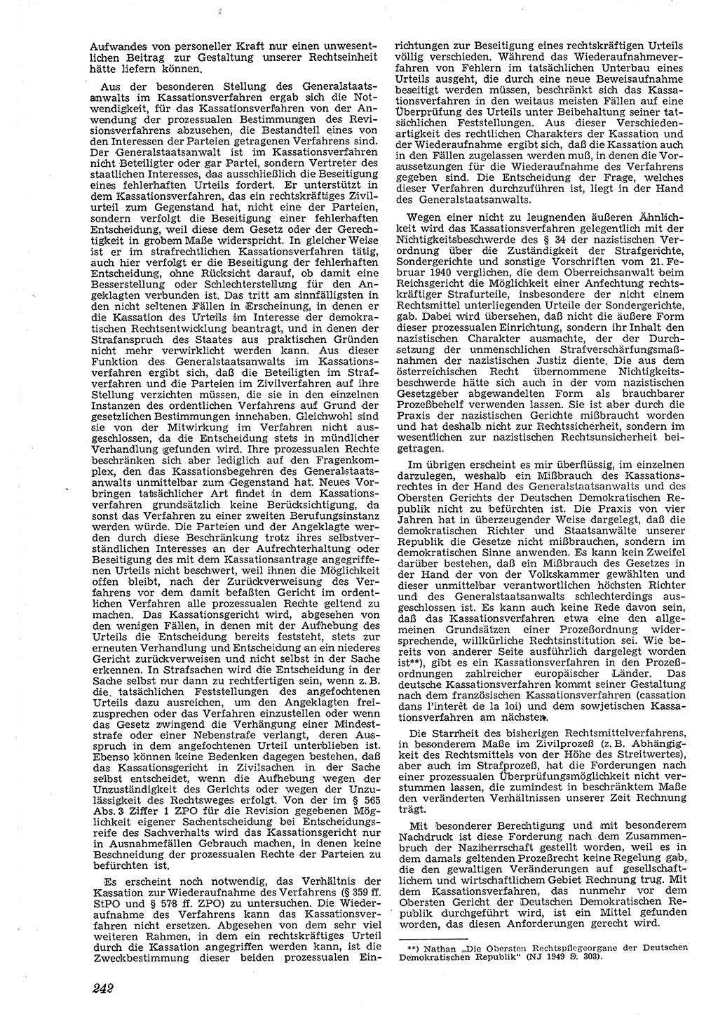 Neue Justiz (NJ), Zeitschrift für Recht und Rechtswissenschaft [Deutsche Demokratische Republik (DDR)], 4. Jahrgang 1950, Seite 242 (NJ DDR 1950, S. 242)