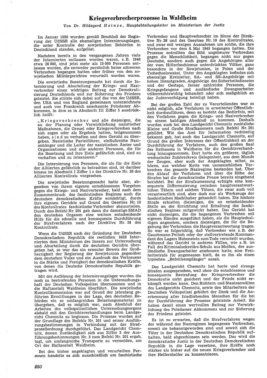 Neue Justiz (NJ), Zeitschrift für Recht und Rechtswissenschaft [Deutsche Demokratische Republik (DDR)], 4. Jahrgang 1950, Seite 250 (NJ DDR 1950, S. 250)