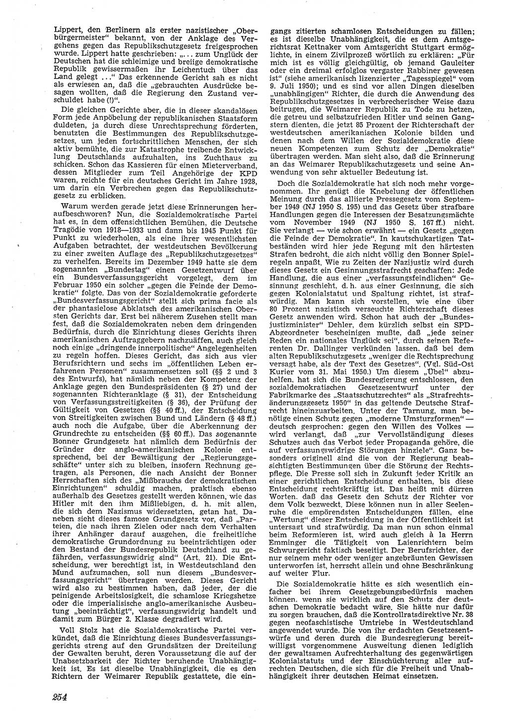 Neue Justiz (NJ), Zeitschrift für Recht und Rechtswissenschaft [Deutsche Demokratische Republik (DDR)], 4. Jahrgang 1950, Seite 254 (NJ DDR 1950, S. 254)