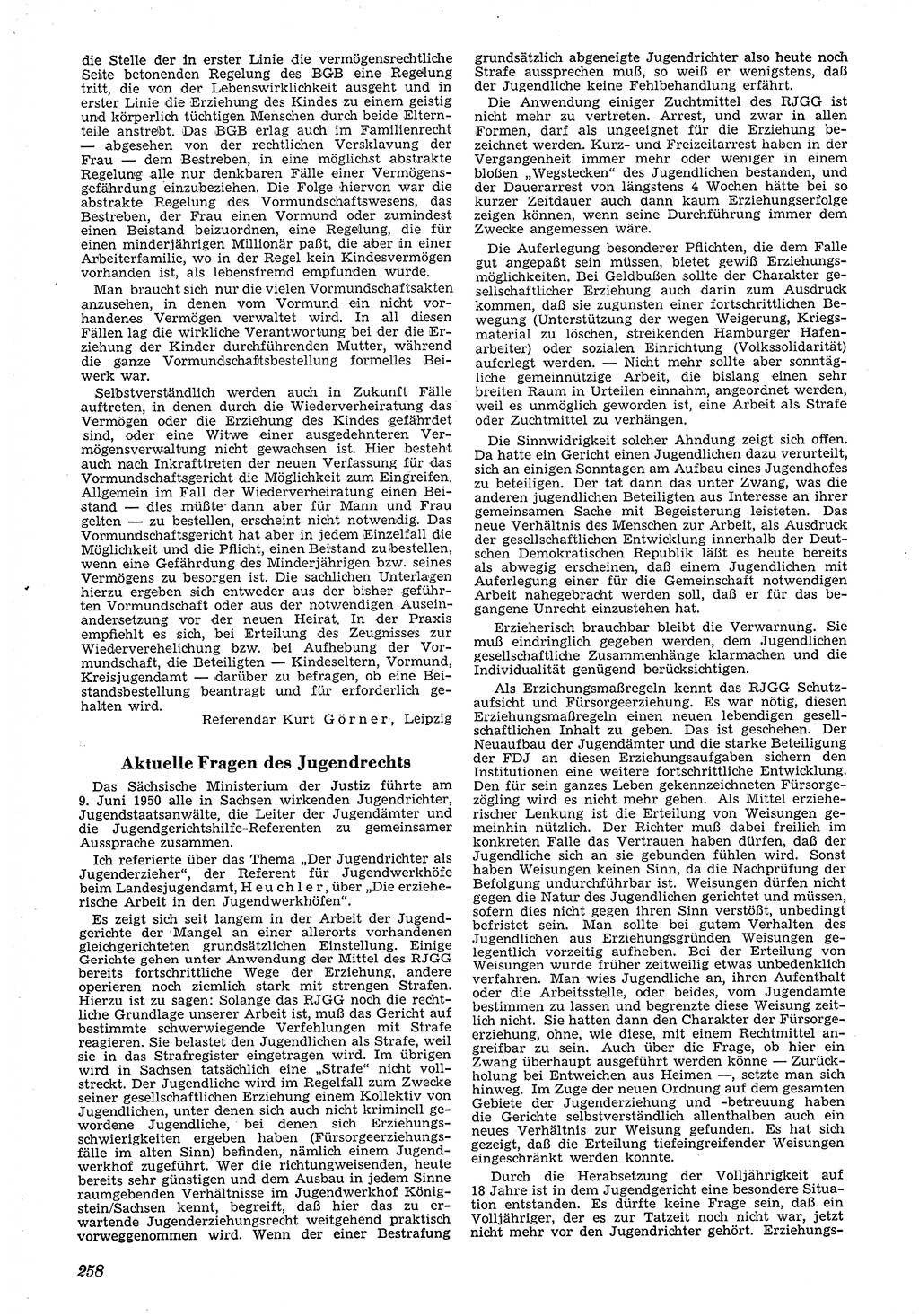 Neue Justiz (NJ), Zeitschrift für Recht und Rechtswissenschaft [Deutsche Demokratische Republik (DDR)], 4. Jahrgang 1950, Seite 258 (NJ DDR 1950, S. 258)