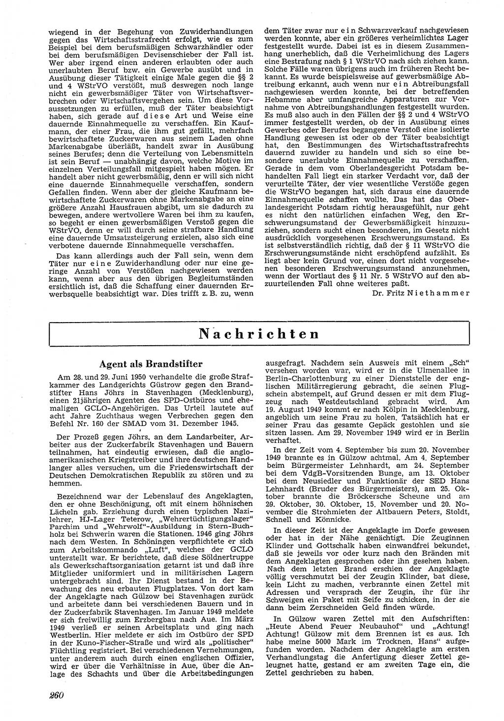 Neue Justiz (NJ), Zeitschrift für Recht und Rechtswissenschaft [Deutsche Demokratische Republik (DDR)], 4. Jahrgang 1950, Seite 260 (NJ DDR 1950, S. 260)