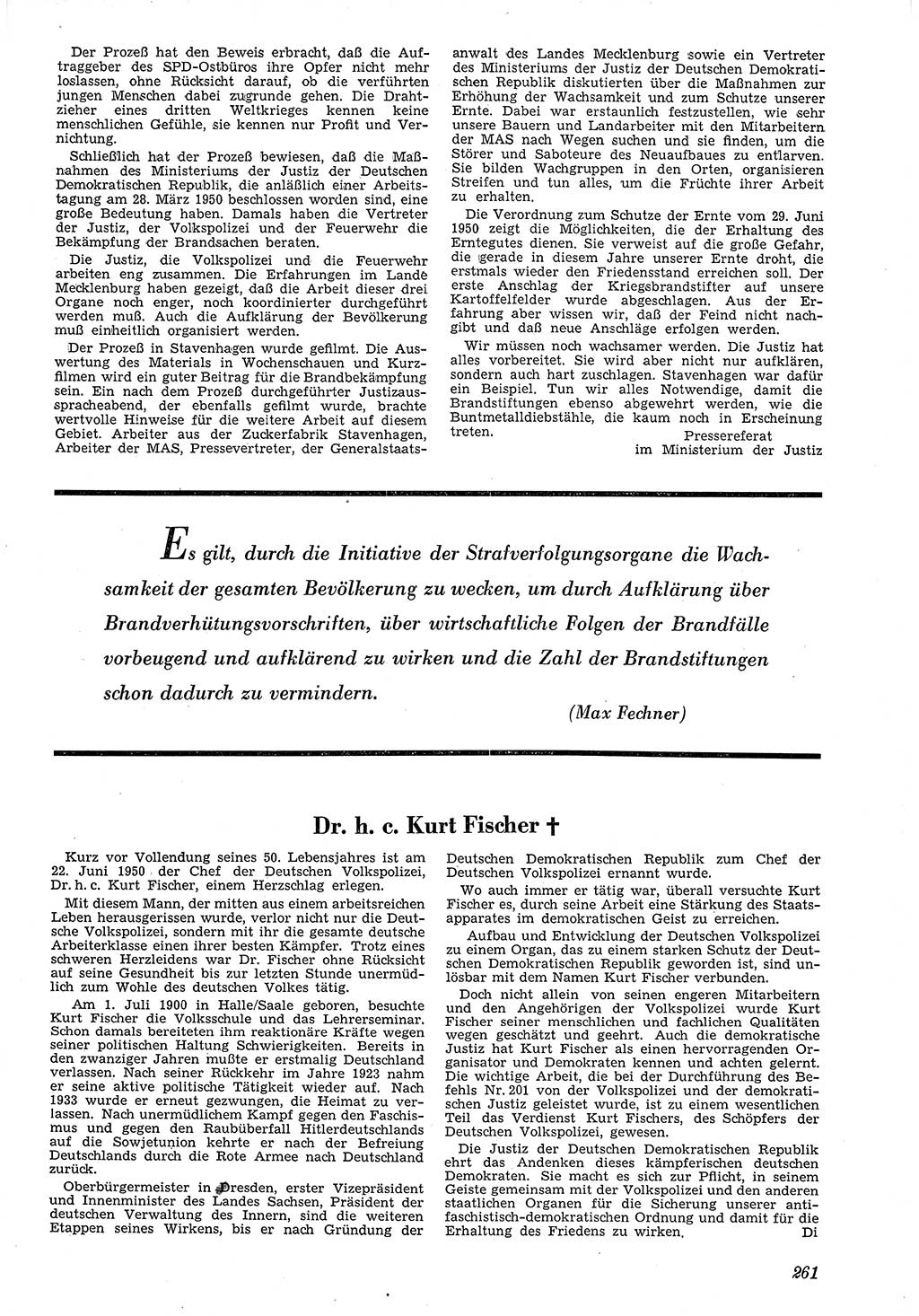 Neue Justiz (NJ), Zeitschrift für Recht und Rechtswissenschaft [Deutsche Demokratische Republik (DDR)], 4. Jahrgang 1950, Seite 261 (NJ DDR 1950, S. 261)