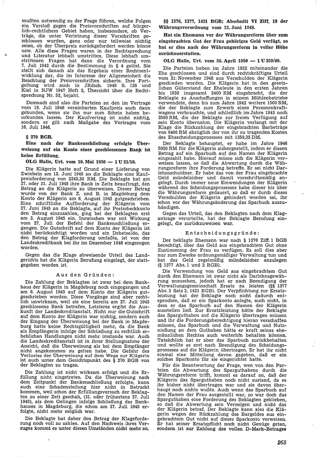 Neue Justiz (NJ), Zeitschrift für Recht und Rechtswissenschaft [Deutsche Demokratische Republik (DDR)], 4. Jahrgang 1950, Seite 265 (NJ DDR 1950, S. 265)