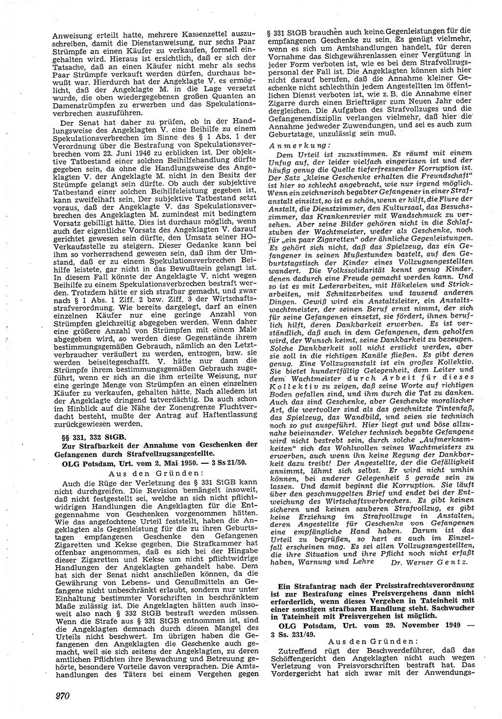 Neue Justiz (NJ), Zeitschrift für Recht und Rechtswissenschaft [Deutsche Demokratische Republik (DDR)], 4. Jahrgang 1950, Seite 270 (NJ DDR 1950, S. 270)