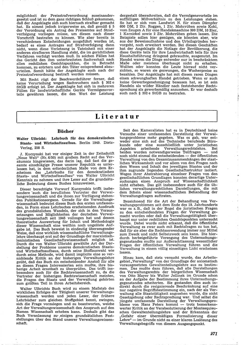 Neue Justiz (NJ), Zeitschrift für Recht und Rechtswissenschaft [Deutsche Demokratische Republik (DDR)], 4. Jahrgang 1950, Seite 271 (NJ DDR 1950, S. 271)