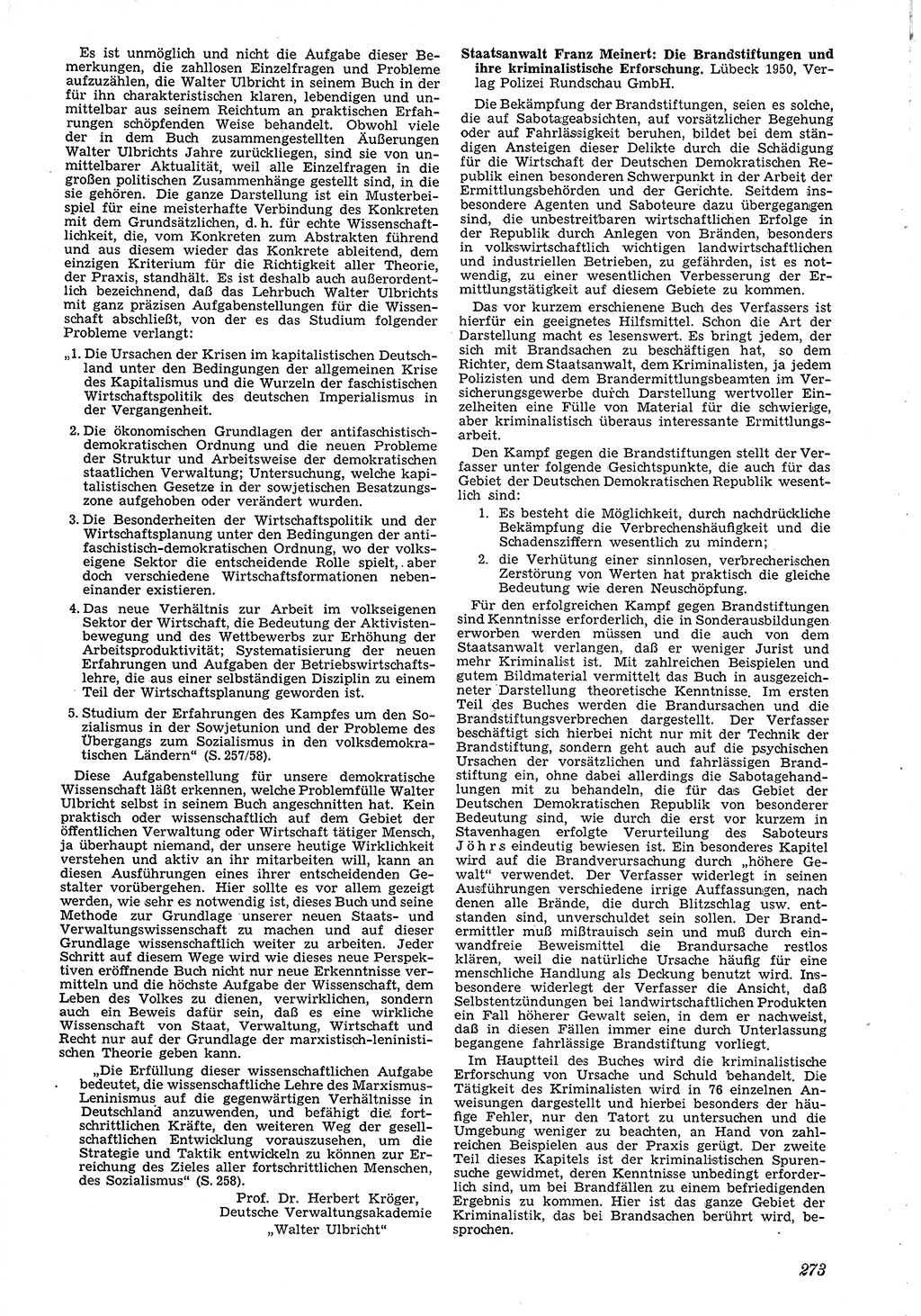Neue Justiz (NJ), Zeitschrift für Recht und Rechtswissenschaft [Deutsche Demokratische Republik (DDR)], 4. Jahrgang 1950, Seite 273 (NJ DDR 1950, S. 273)