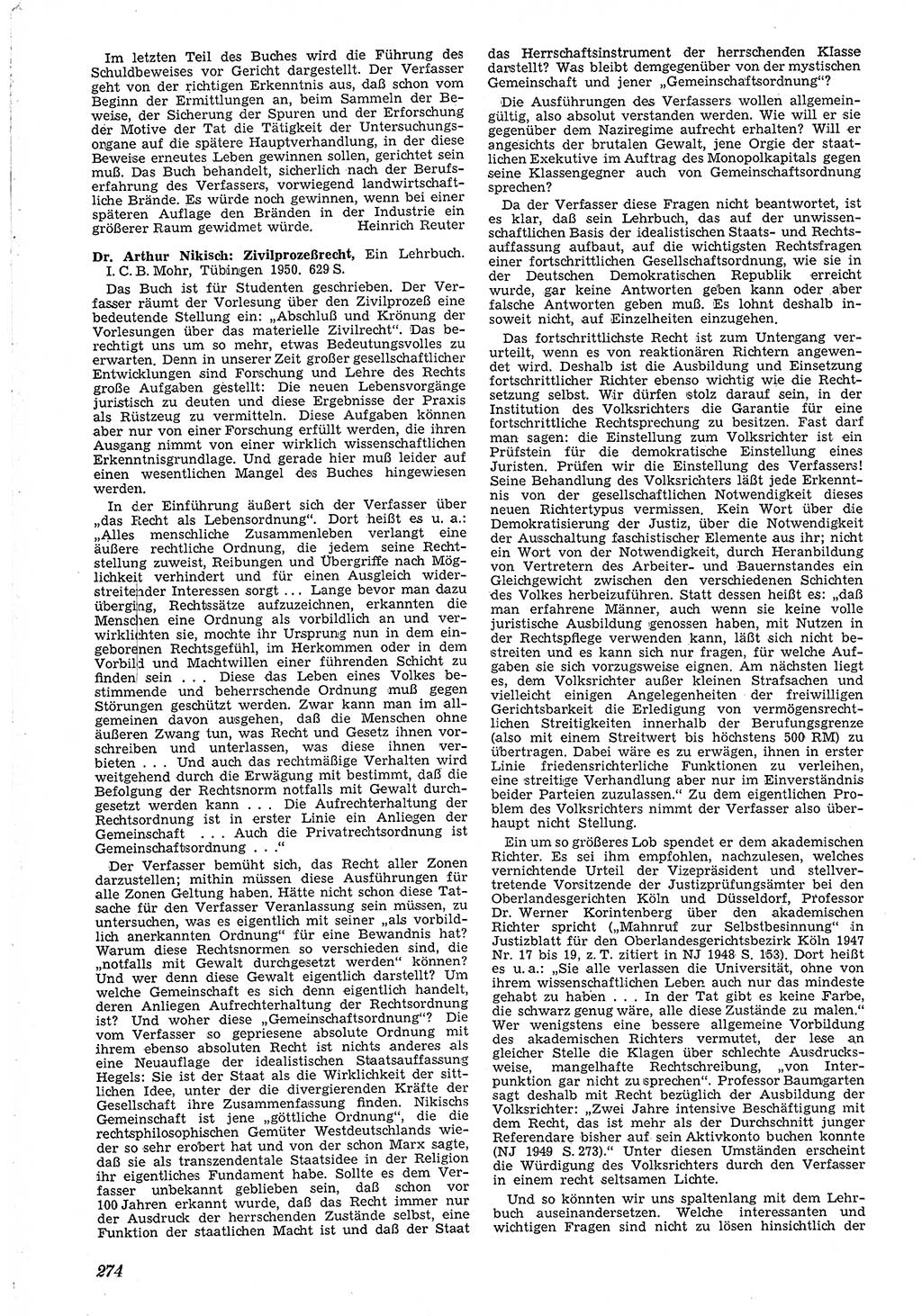 Neue Justiz (NJ), Zeitschrift für Recht und Rechtswissenschaft [Deutsche Demokratische Republik (DDR)], 4. Jahrgang 1950, Seite 274 (NJ DDR 1950, S. 274)