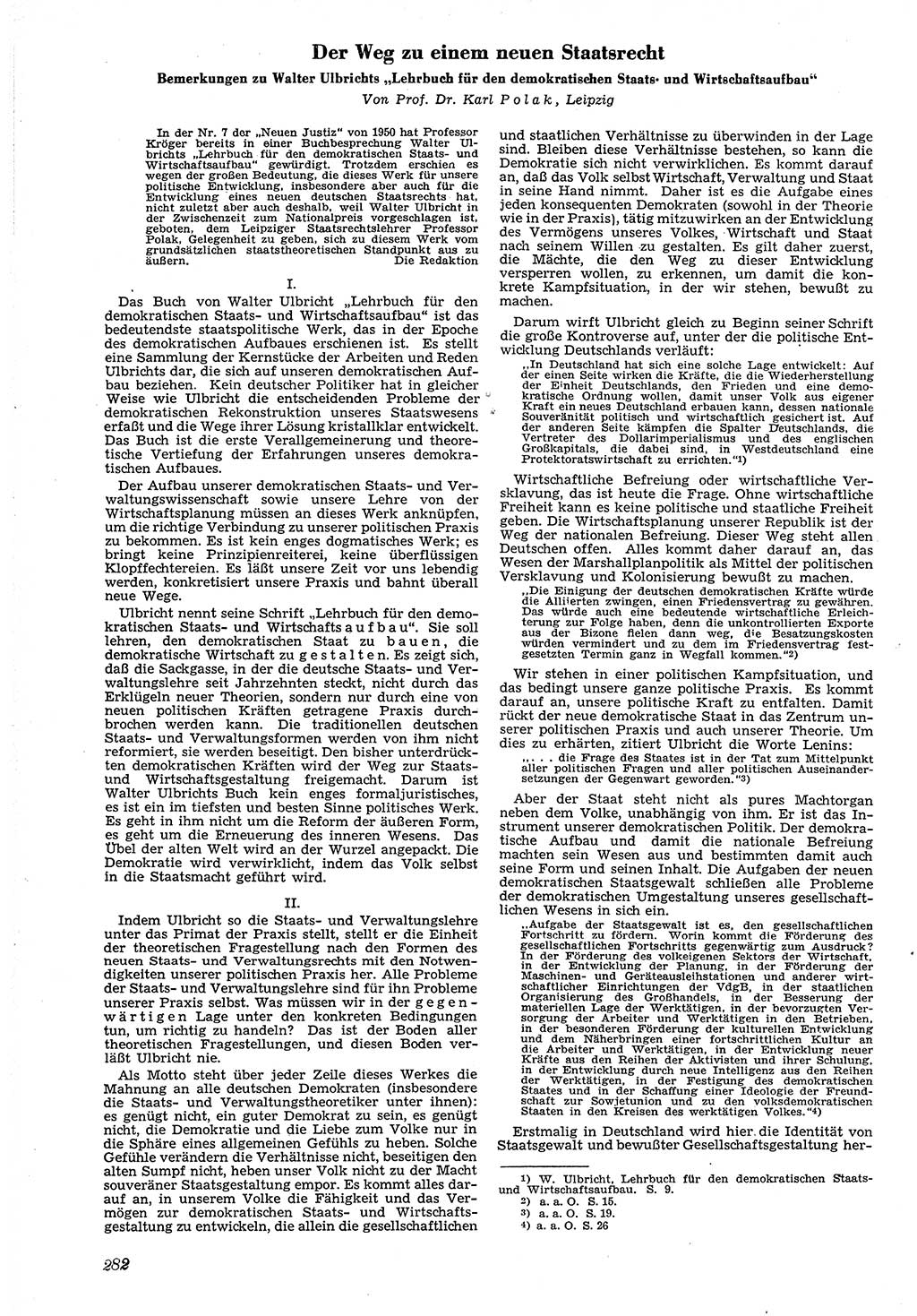 Neue Justiz (NJ), Zeitschrift für Recht und Rechtswissenschaft [Deutsche Demokratische Republik (DDR)], 4. Jahrgang 1950, Seite 282 (NJ DDR 1950, S. 282)