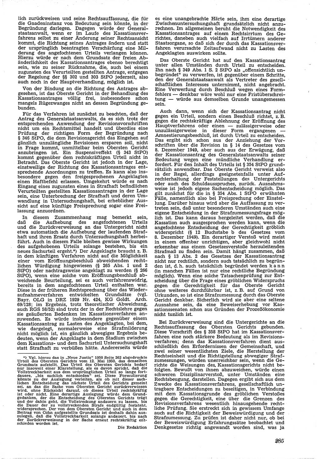 Neue Justiz (NJ), Zeitschrift für Recht und Rechtswissenschaft [Deutsche Demokratische Republik (DDR)], 4. Jahrgang 1950, Seite 285 (NJ DDR 1950, S. 285)