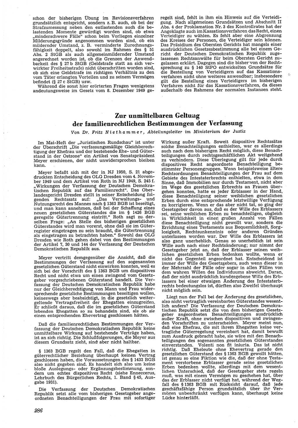 Neue Justiz (NJ), Zeitschrift für Recht und Rechtswissenschaft [Deutsche Demokratische Republik (DDR)], 4. Jahrgang 1950, Seite 286 (NJ DDR 1950, S. 286)
