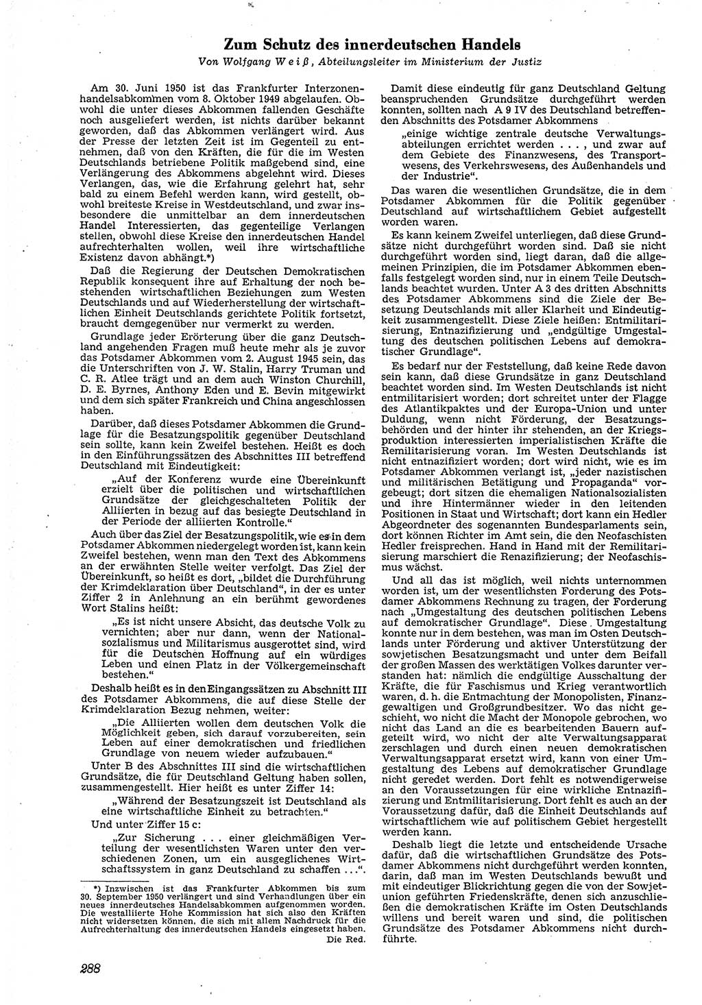 Neue Justiz (NJ), Zeitschrift für Recht und Rechtswissenschaft [Deutsche Demokratische Republik (DDR)], 4. Jahrgang 1950, Seite 288 (NJ DDR 1950, S. 288)